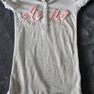 Junior's Gray Ribbed Polo Dress with Pink Logo